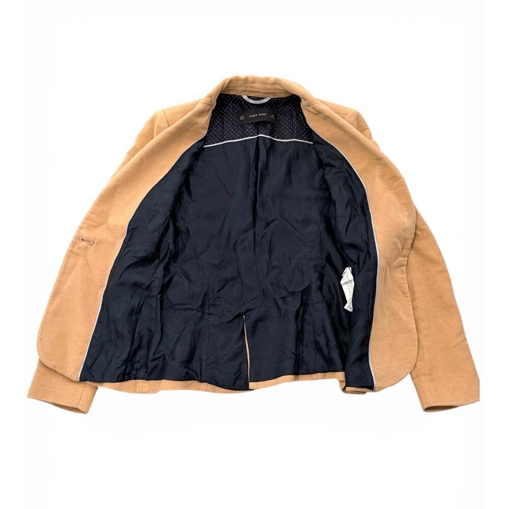 Zara Basic Camel Blazer Women S Elbow Patch Tan Preppy Jacket - Picture 4 of 5